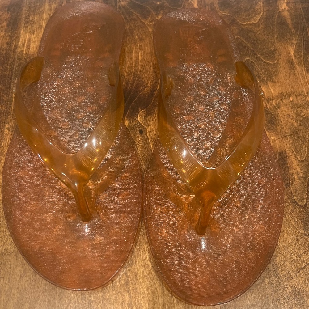 Ancient Greek Sandals Amber Brown Jelly Thong Sandals